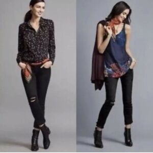 CABI Slim Boyfriend Distressed Jeans Washed Black Sz 6 #3387